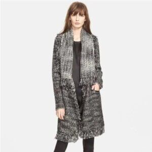 Vince Wool Frayed Edge Drape Front Cardigan - Black and White - Size S